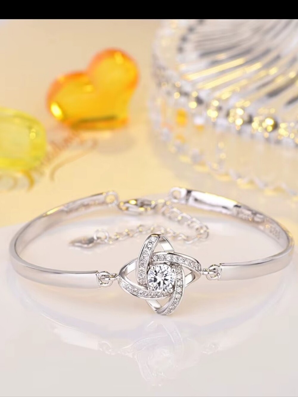 Adorable Chrome "Love Knot" or "Witches Knot" with Rhinestone & Adjustable Chain